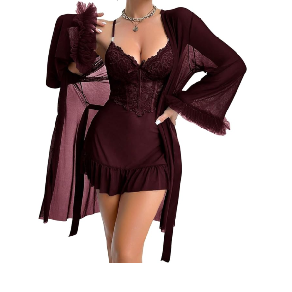 2Piece Nightgown With Mesh Robe